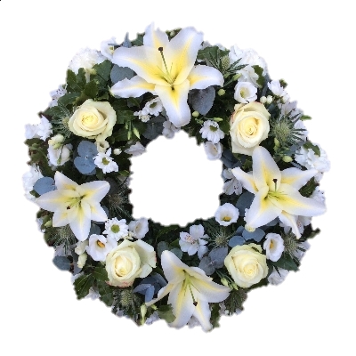 Rose and Lily Wreath White